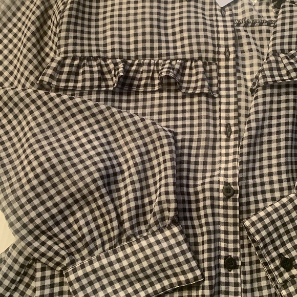 Torrid Blouse Black and White sheer gingham Ruffled Shirt - Picture 7 of 9